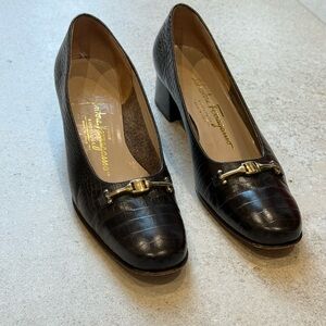 Salvatore Ferragamo Women's Brown Croc-Embossed Heels